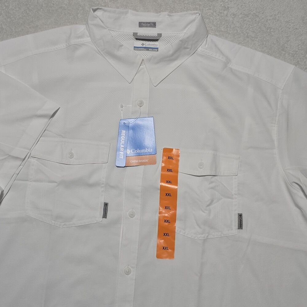 NWT - Columbia 40 UPF Sun Prot. Men’s XXL White Omni-Shade Short Sleeves Shirt
